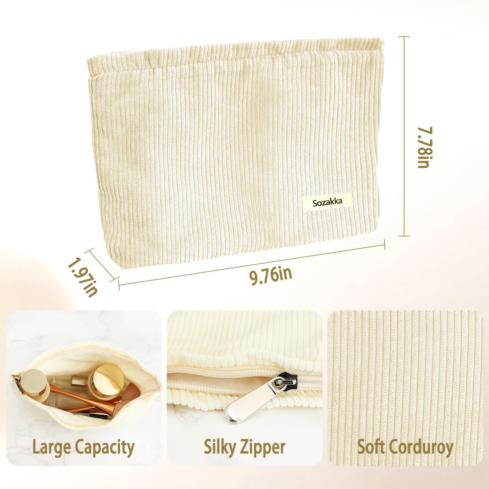 ZLFSQR Corduroy Makeup Bag for Women Small Corduroy Cosmetic Bag Large Cute Travel Makeup Pouch for Purse White Cloth Cosmetic Pouch Zipper Storage Organizer Canvas Toiletry Bags