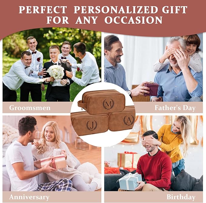 Janhavi Birthday Gifts For Husband, Personalized Laser Engraved Initials & Wheat, Make Up Bag Traveling, Men's Accessories Organizer Mens Travel Bag Toiletry,Mens Gifts(Medium, Yellow Brown, N)