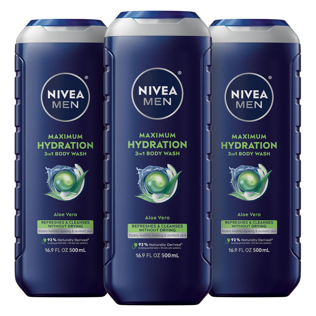 NIVEA MEN Maximum Hydration 3-in-1 Body Wash, Multipack, 3 x 16.9 FL OZ
