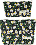 getgto 2 Pcs Makeup Bags, Large Cosmetic Bag Travel Toiletry Bag Organizer for Women, Embroidery Craft, Floral Makeup Bag Small Cosmetic Pouch Purse with Zipper Gifts for Girls Teen