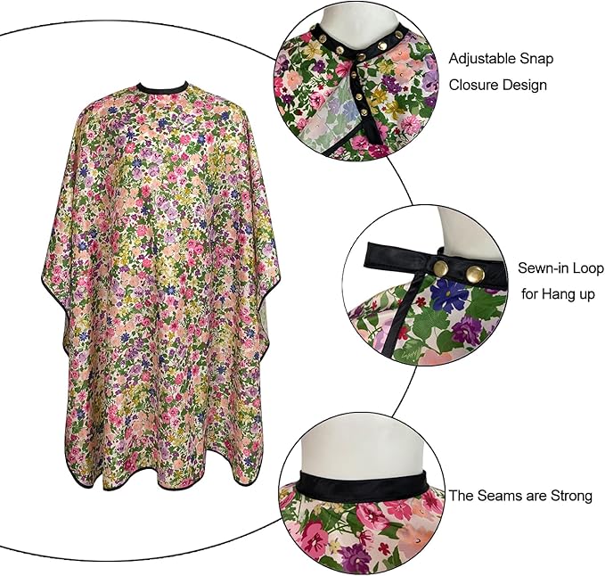 Salon Cape for Women, Hair Cutting Cape with Snaps, Professional Large Barber Stylist Hairdresser Cape, Waterproof & Light Weight & Machine Washable- 63”× 56” (Floral)