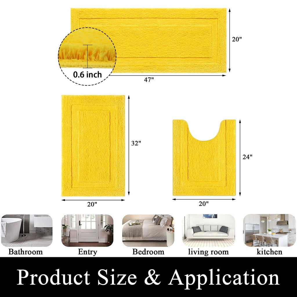 SHACOS Yellow Bathroom Rugs Sets 3 Piece Bath Mat U Shaped Toilet Rug