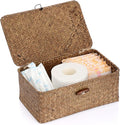 Sumnacon Small Wicker Basket with Lid Rectangle Woven Baskets for Toiletries Tampon Storage,Wicker Storage Basket with Lid,Decorative Seagrass Storage Baskets for Shelf Bathroom Toilet Table,Coffee