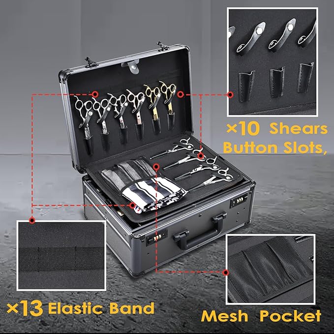 Yueieoun Barber Case with Clippers Sliding Tray, Profesional Barbers Briefcase Tool Case, Travel Barber Cases for Clippers and Supplies, Hair Scissors Trimmer Organizer, Salon Grooming Hard Suitcase