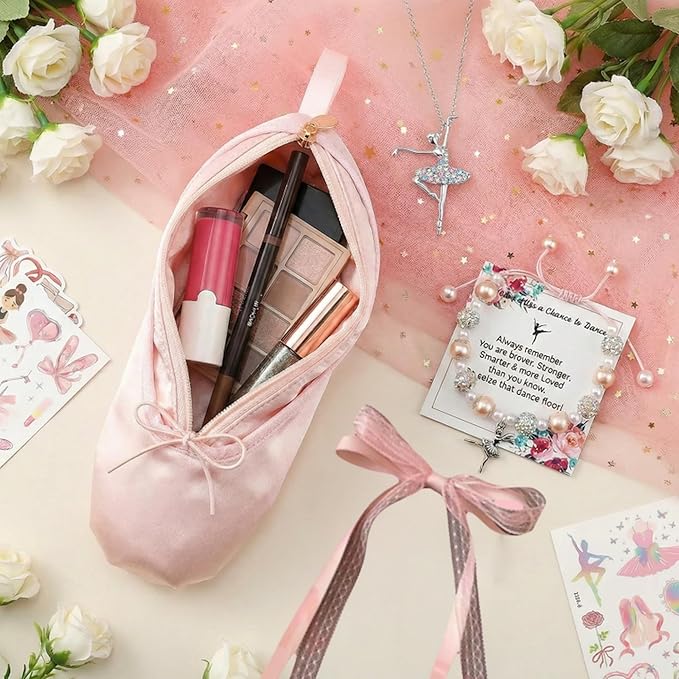 CECKQUE Ballet Pointe Shoe Makeup Bag Dance Recital Gifts for Girls