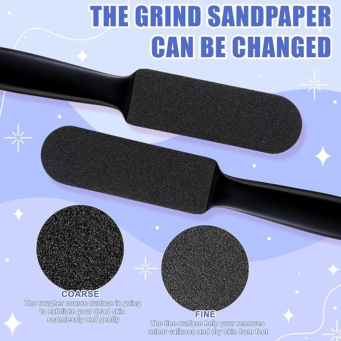 Mudder 2 Pieces Stainless Steel Pedicure Foot File Callus Remover Foot Scrubber Rasp with 20 Replaceable Coarse/Fine Double Side Reusable Pads for Care Cracked Skin Callus Remover Tool(Black)