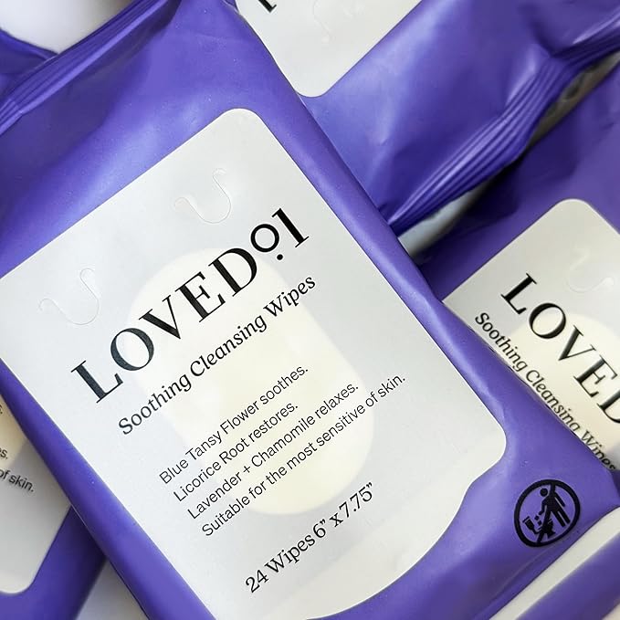 Loved01 Face & Body Cleansing Wipes, John Legend Skincare, Oil Free, No Rinse, Green Tea Extract, Blemish Prone Skin, Lavender Scent, On the Go, Vegan & Cruelty-Free, 24 Wipes