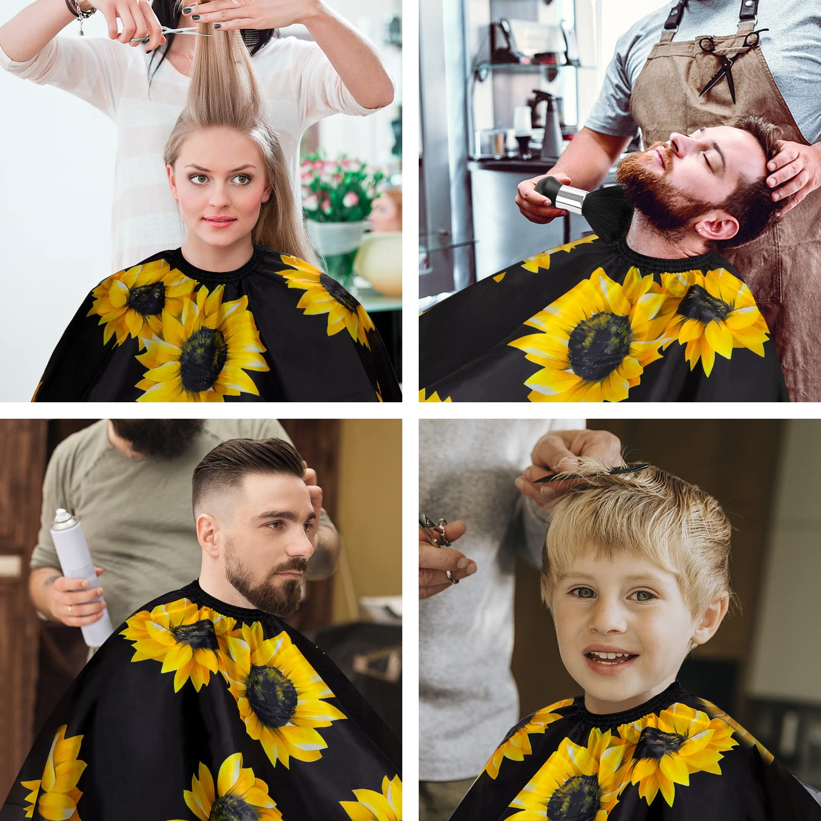 FEBSNOW Barber Cape Waterproof Professional Hair Cutting Cape Neck Duster Brush for Haircut Black Sunflower Salon Beard Hairdressing Kits 46.8 × 56 Inches