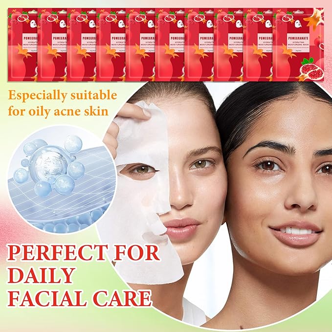 10 Pack Variety Facial Sheet Masks Skin Care Set, Hydrating Bulk Sheet Face Masks Skincare Gifts Set for Women Men, Long Lasting Moisturizing Face Mask Skincare for All Skin Type（D07)