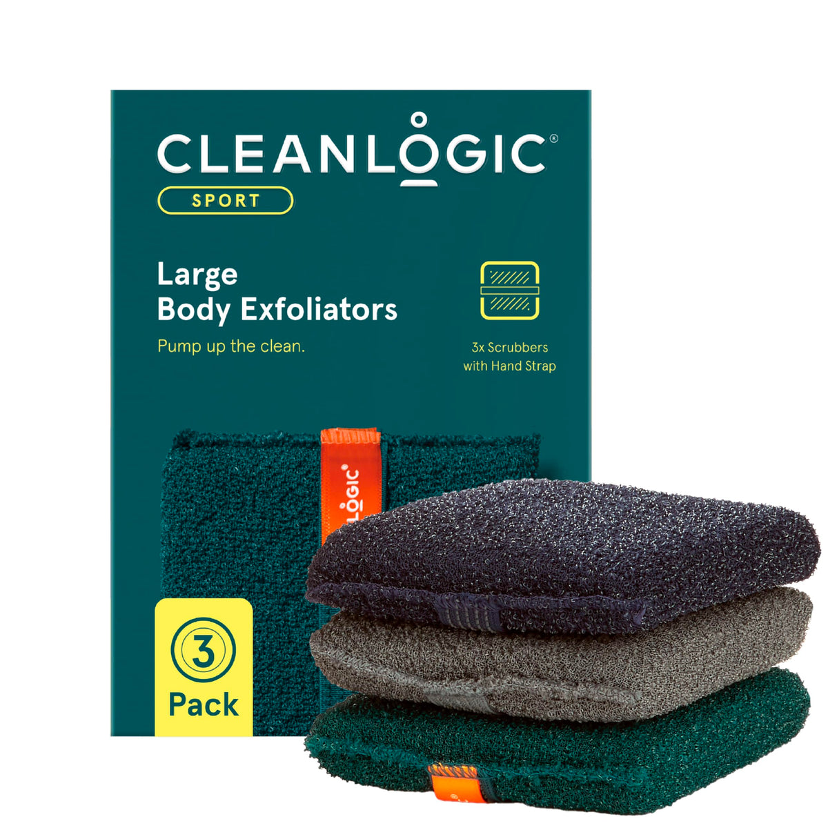 Cleanlogic Sport Exfoliating Body Scrubber - Large Exfoliator - 3 Count