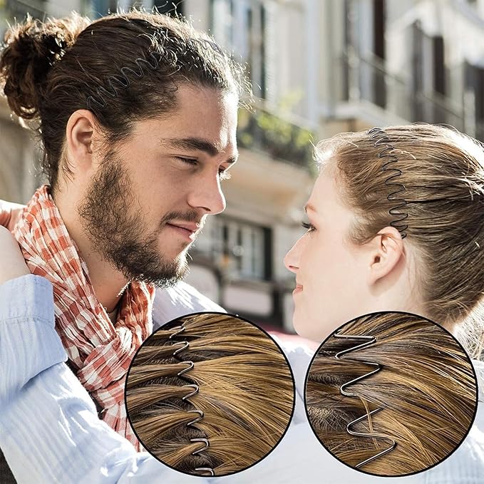 Metal Headbands for Men, Fashion Unisex Wavy Hair Bands, Elastic Zigzag Hairbands Perfect for Outdoor Sports, Daily Styling (3 Pack)