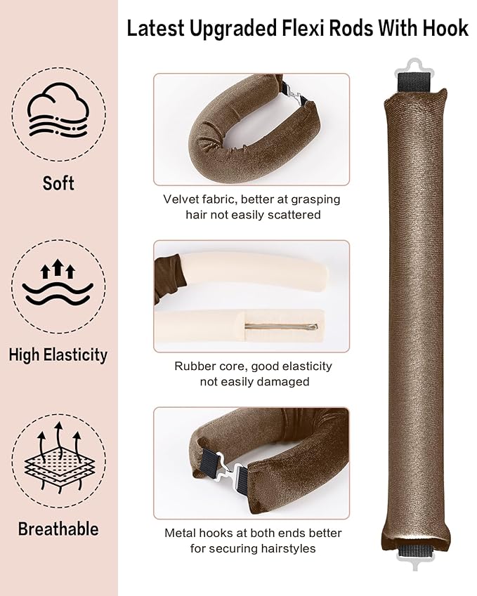 Seritant Heatless Curls Overnight with Satin Head Scarf, Velvet Hair Rollers for Blowout Look, No Heat Curling Rod for Long Thick Hair, Soft Sleep In Flexi Rods - 4PCS(2)