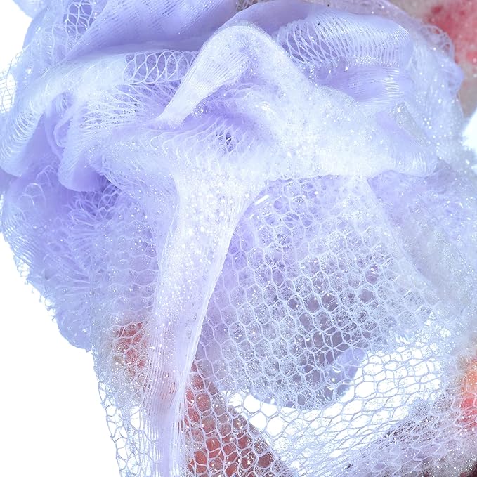 iboodi 60g/pcs Purple Mesh Bath Sponge Shower Pouf Loofahs Shower Puff Pack of 4 (Purple)
