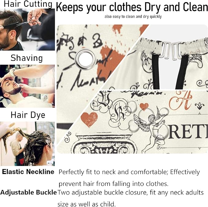 visesunny Barber Cape Vintage Style Red Rose And Art Object Polyester Hair Cutting Salon Cape Apron Anti-Static Haircut Water-Resistant Shaving Cloth Beard Shaving Bib Hairdressing Cape