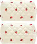 Small Quilted Makeup Bag,Zipper Cosmetic Pouch,Gauze Strawberry,2 Pack