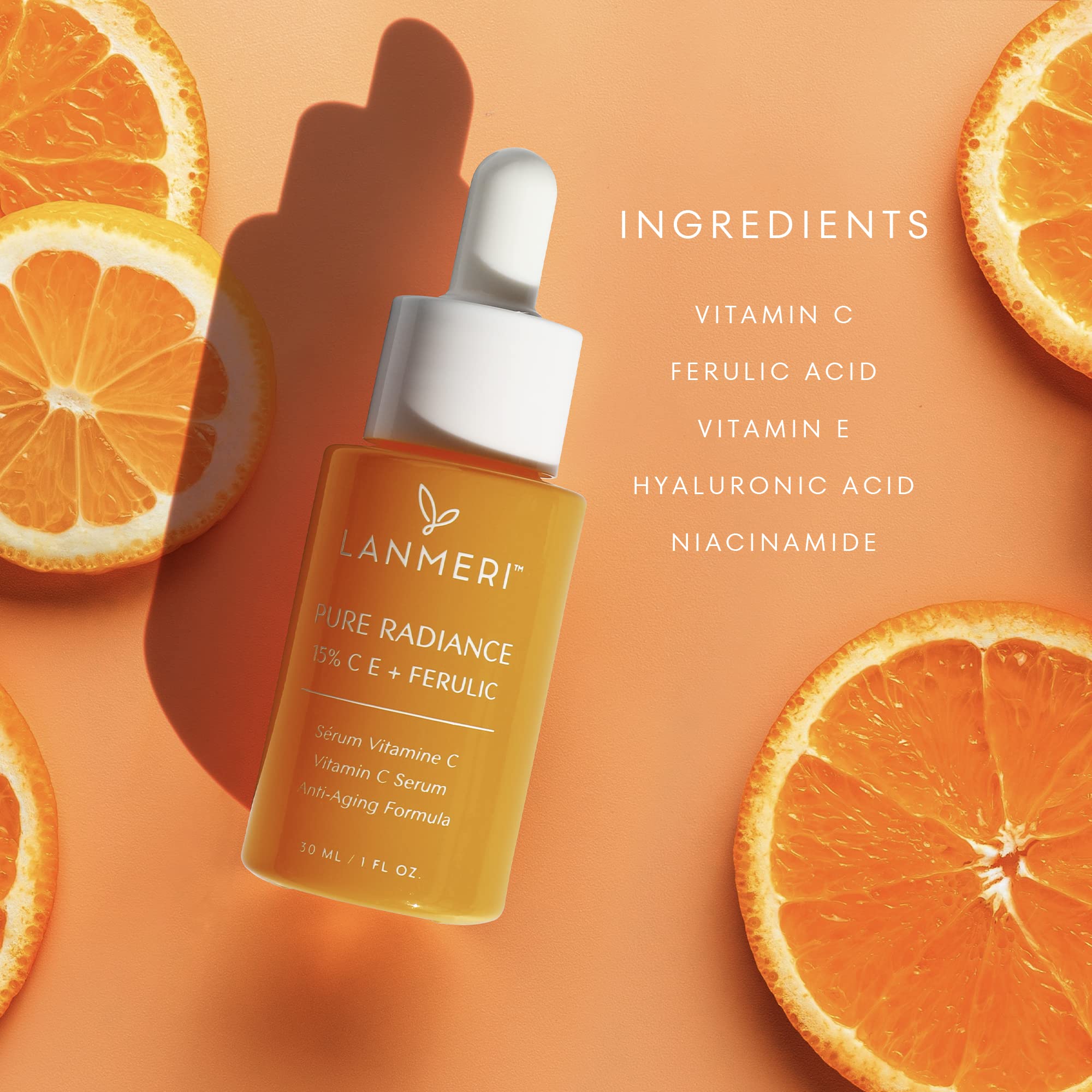 Lanmeri Ceuticals 15% Vitamin C + E + Ferulic Serum: Advanced Antioxidant Defense Formula with 1% Vitamin E & 0.5% Ferulic Acid – High-Stability Vitamin C Serum (1 Fl Oz (Pack of 2), Vitamin C)