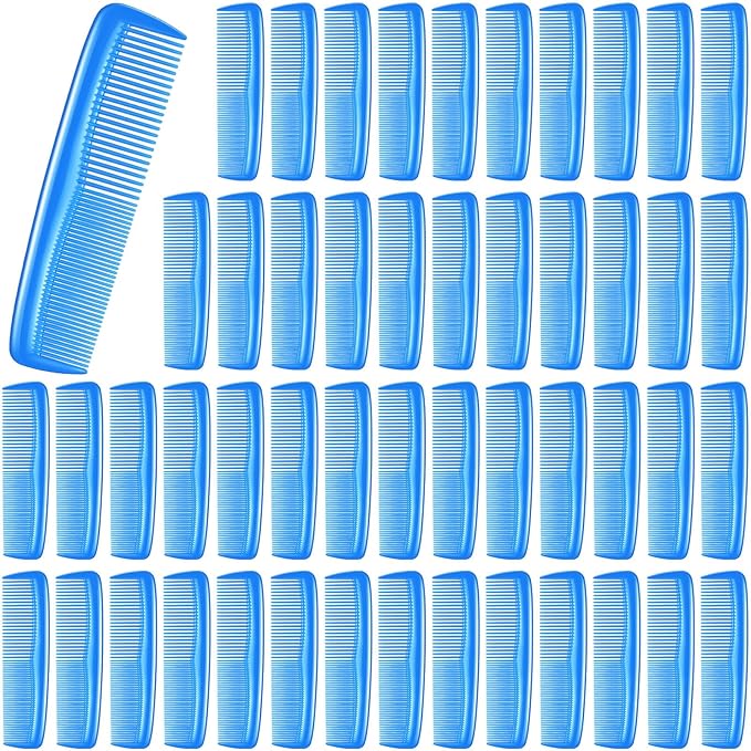Didaey 50 Pcs Pocket Combs for Men 5 Inch Cutting with Wide and Fine Teeth Plastic Professional Barber Haircut Small Anti Static Combs for Women Grooming Accessories for Beard(Blue)