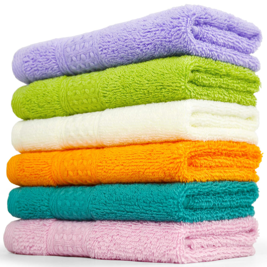 Cleanbear Shower Wash Cloths Soft Cotton with 6 Colors, 13 by 13 Inches