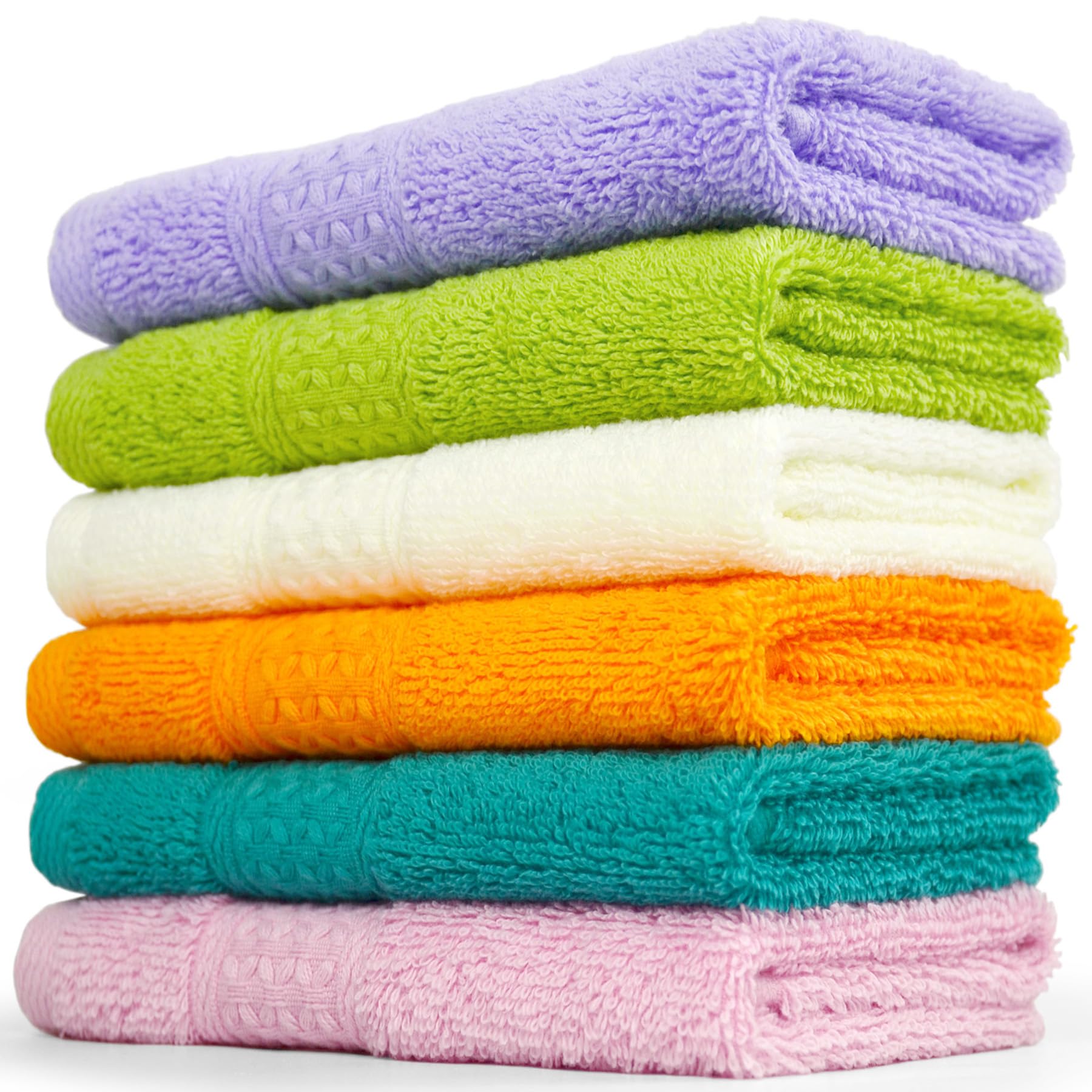 Cleanbear Shower Wash Cloths Soft Cotton with 6 Colors, 13 by 13 Inches