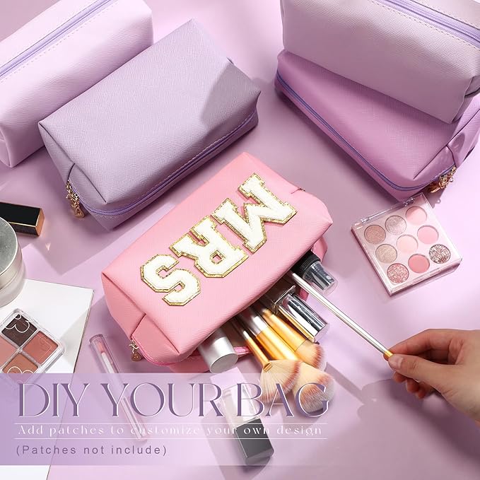 Kigeli Aesthetic Makeup Bags PU Leather Cosmetic Pouches Waterproof Plain Toiletry Bags Makeup Pouches Bulk for Women Party Gift Travel Storage Organizer(Purple Series,7.1 x 2.8 x 4.3 in)