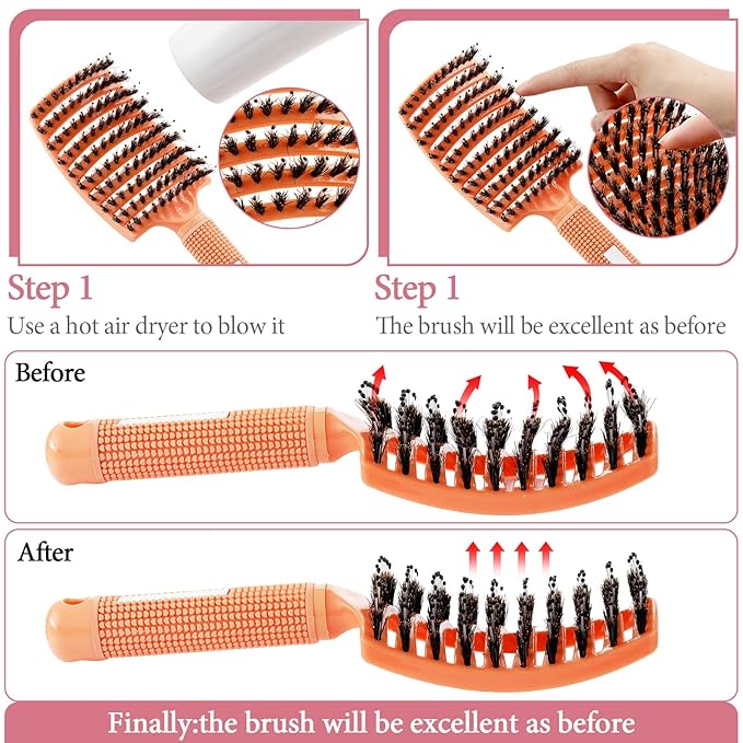 Zopeal 9 Pcs Detangling Brush Bulk Boar Bristle Hair Brushes Curved and Vented Detangler Hairbrush for Women Men Shiny Detangling Dry, Wet, Curly, Thick or Straight Long Blowing Hair Accessories