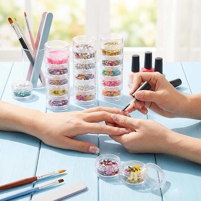 4 Sets 6 Layer Stackable Plastic Containers, 10G/10ML Clear Cosmetic Storage Box Round Organizer Jars for Beads, Buttons, Small Jewelry Findings