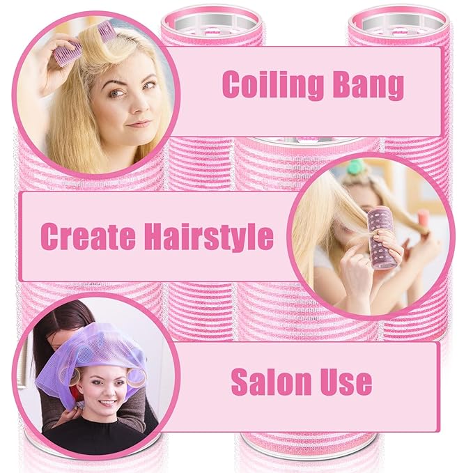 WILLBOND 4 Pcs Long Hair Rollers for Bangs Aluminum Core Curlers Thermal Self Grip Roller for Long and Medium Hair Women Hairstyle(4.7 x 2 Inch, 4.1 x 1.2 Inch,Light Pink)