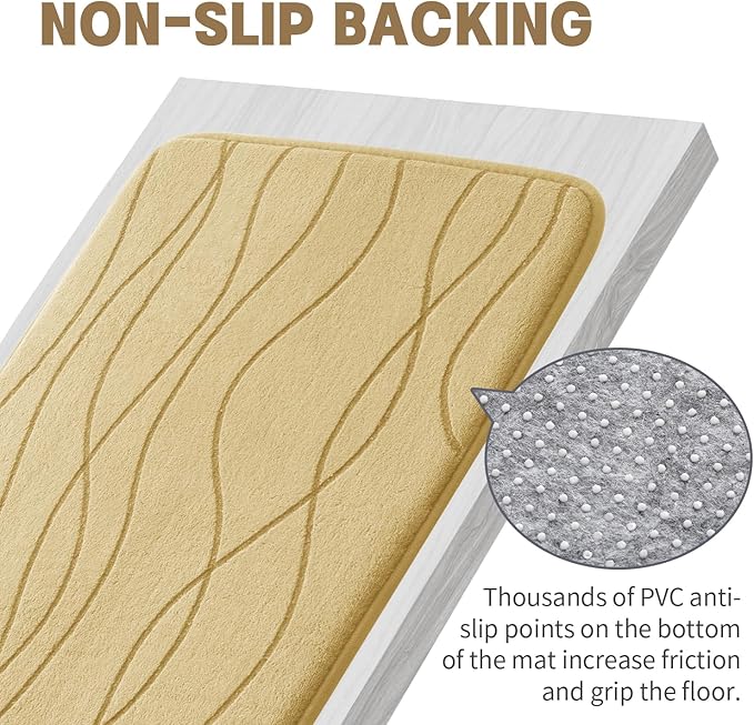 YIHOUSE Bathroom Rugs Set 5 Piece, Memory Foam Bath Mat Beige