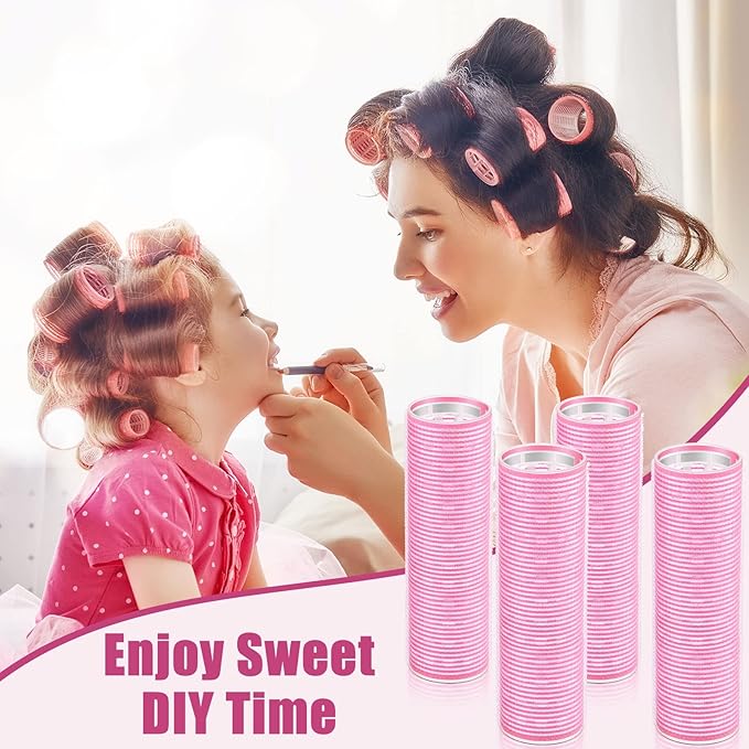 WILLBOND 4 Pcs Long Hair Rollers for Bangs Aluminum Core Curlers Thermal Self Grip Roller for Long and Medium Hair Women Hairstyle(4.1 x 1.2 Inch,Light Pink)
