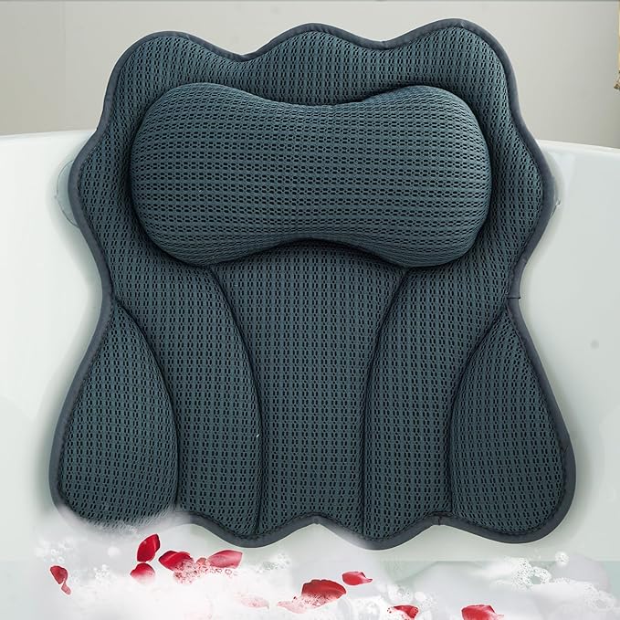 Joeyset Bath Pillows for Tub – Luxury Bath Pillow & Bathtub Pillow with 6 Strong Suction Cups, Soft Cushion for Head and Neck Support, Relaxing Bath Accessories for Women (Gray)