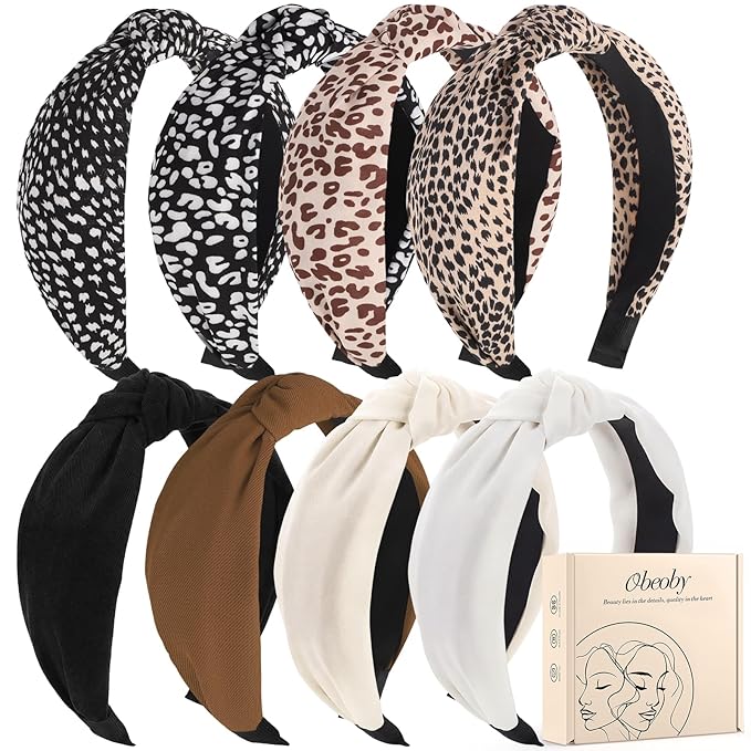 obeoby 8Pcs Fashion Leopard Headbands, Mothers Day Gift for Grandmother Knotted Headbands for Women Mom