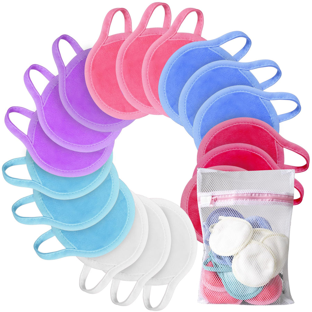 Nugilla Reusable Makeup Remover Pads, 18 Packs Microfiber Face Cloth with a Washable Laundry Bag, Reusable Rounds Towels for Face Cleaning, Soft Facial Rounds Wipes Eyes/Lips Clean for Women Gifts