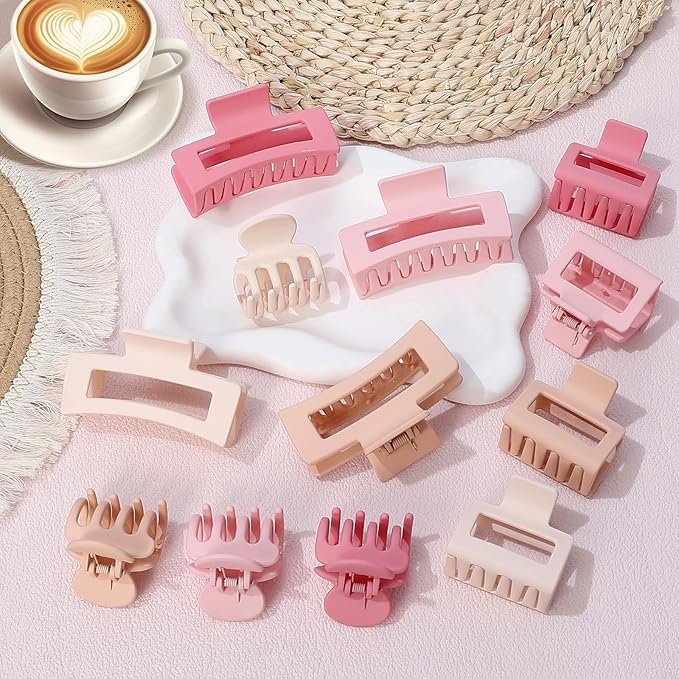 SMKSL 3 Styles Hair Clips for Women Small Medium Big Claw Clips for Thin Thick Hair 12 Pcs Hair Claw Clips Hair Clips Combination Hair Accessories for Women (Pink)