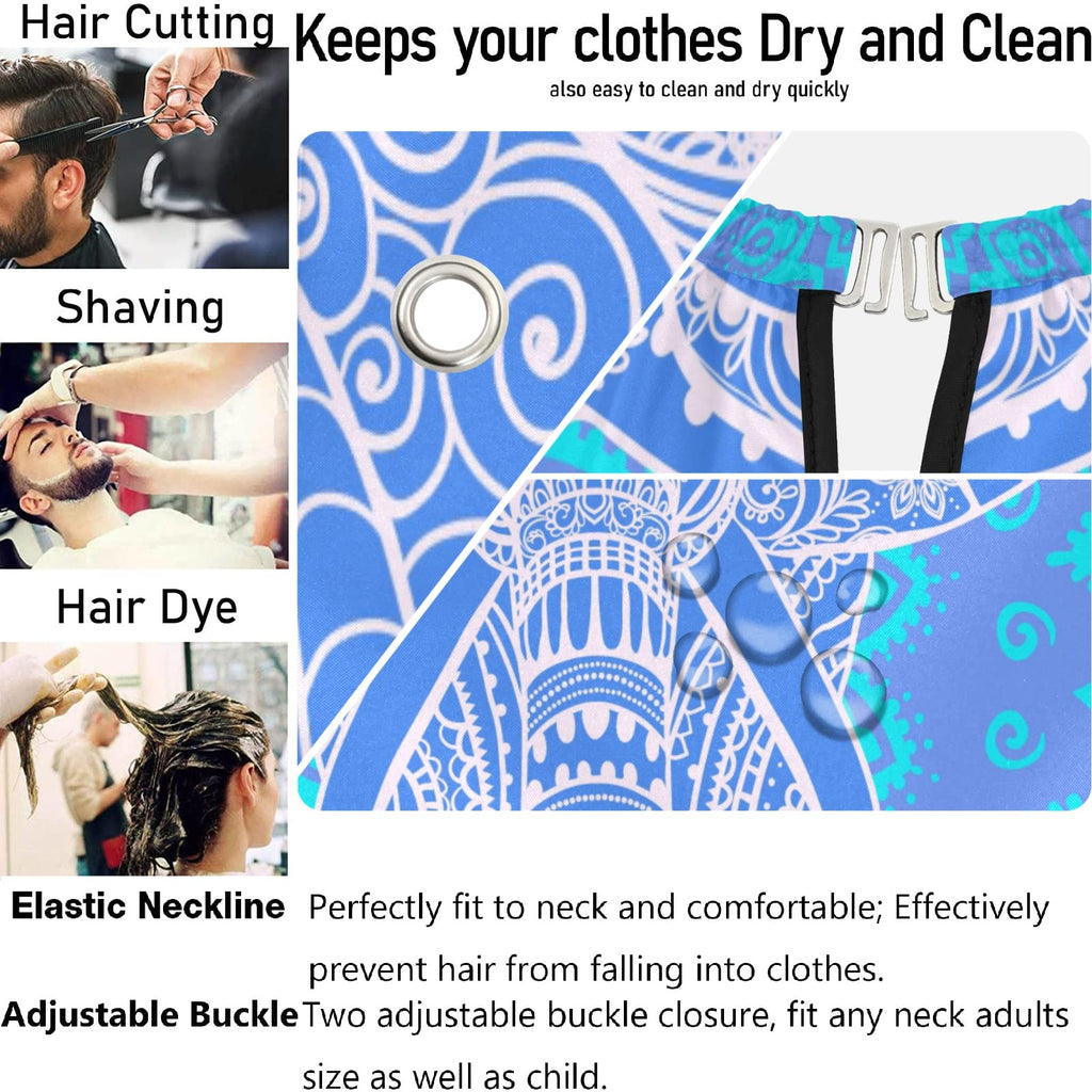 Visesunny Barber Cape - Blue Elephant Animal Pattern Polyester Hair Cutting Salon Apron - Anti-Static Water-Resistant Shaving Cloth Bib