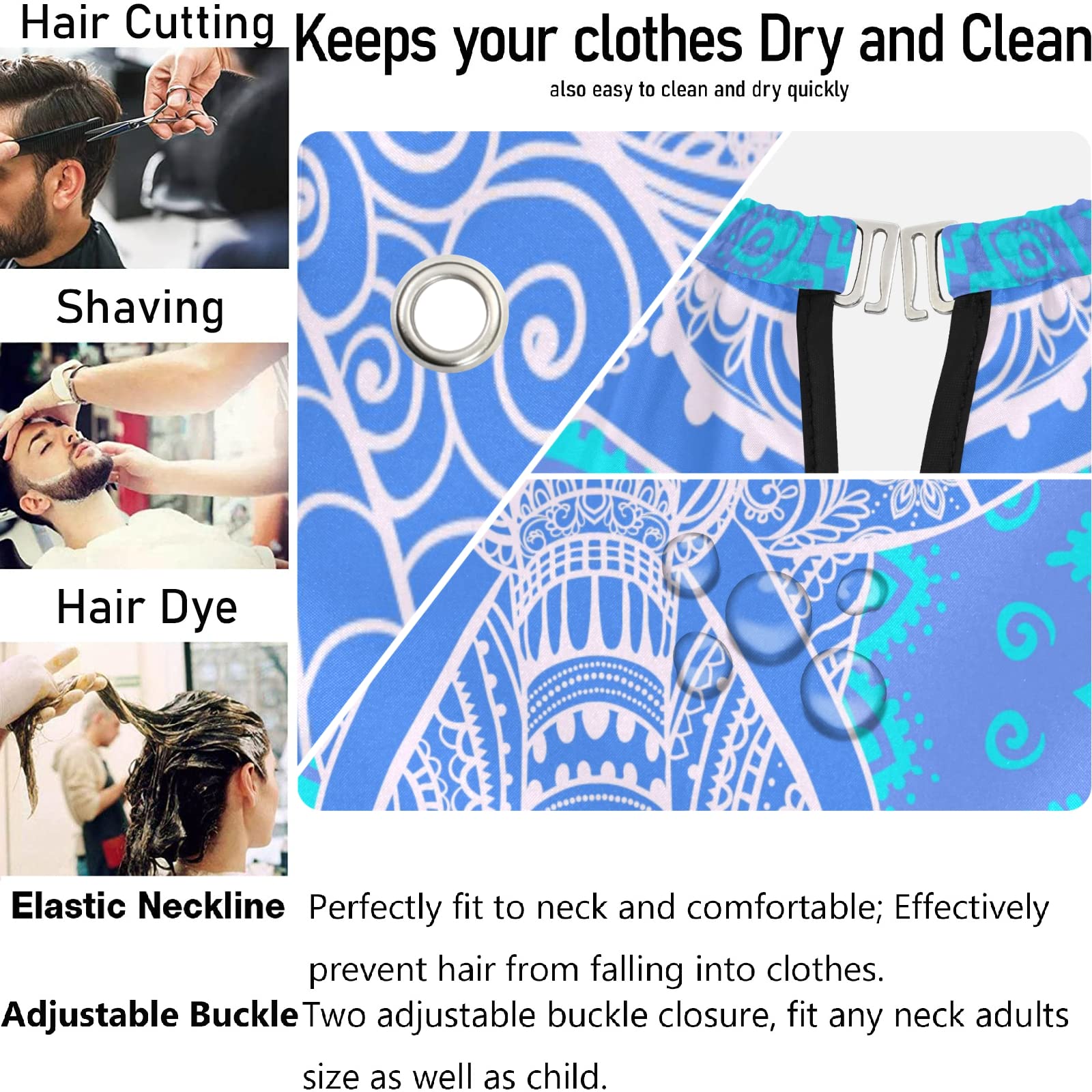 Visesunny Barber Cape - Blue Elephant Animal Pattern Polyester Hair Cutting Salon Apron - Anti-Static Water-Resistant Shaving Cloth Bib