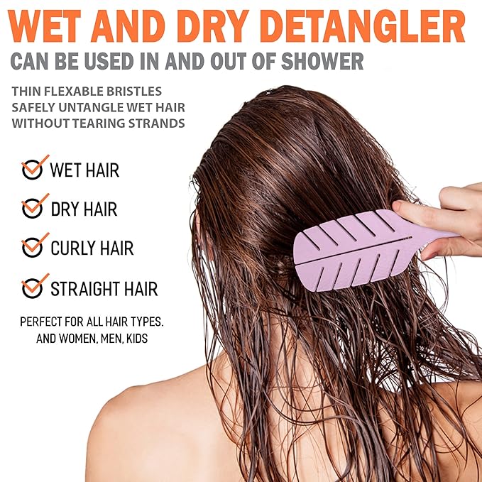 Detangler Brush by Fiora Naturals - 100% Bio-Friendly Detangling brush w/Ultra-Soft Bristles - Glide Through Tangles with Ease - For Curly, Fine, Black Natural, Women, Men, Kids - Dry and Wet Hair