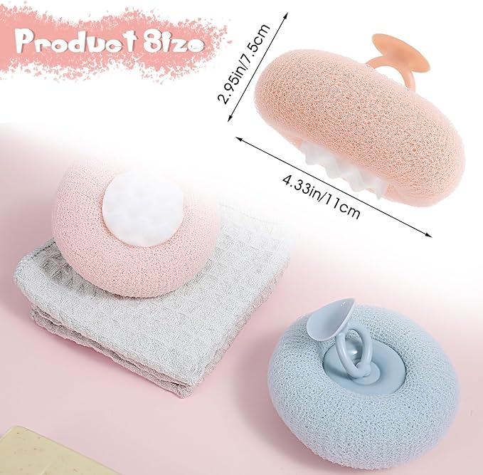 Ptwola 2 Pcs Soft Sunflower Suction Cup Bath Exfoliating Sponge Ball Bath Body Brush Mesh Bath Sponge Cleaning Scrubber Bath Sponge Brush with Comfortable Non-Slip Handle