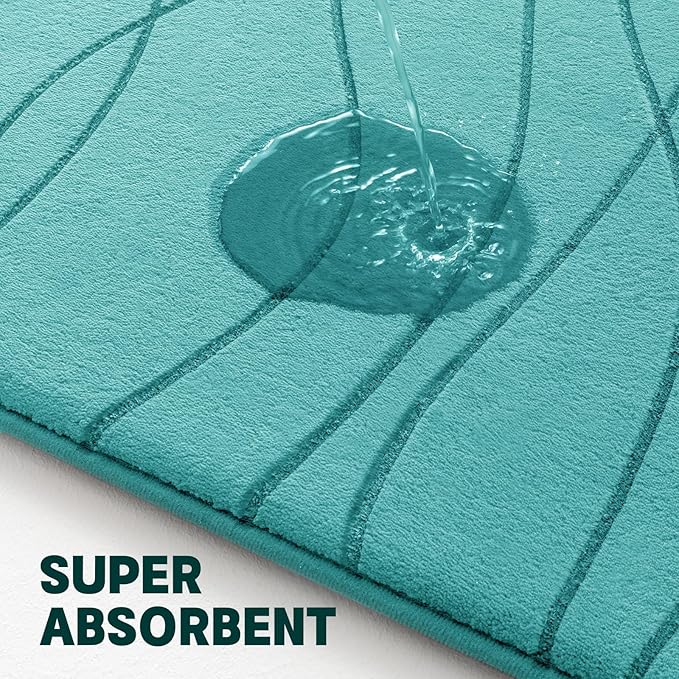 YIHOUSE Bathroom Rugs Set 5 Piece, Memory Foam Bath Mat Teal