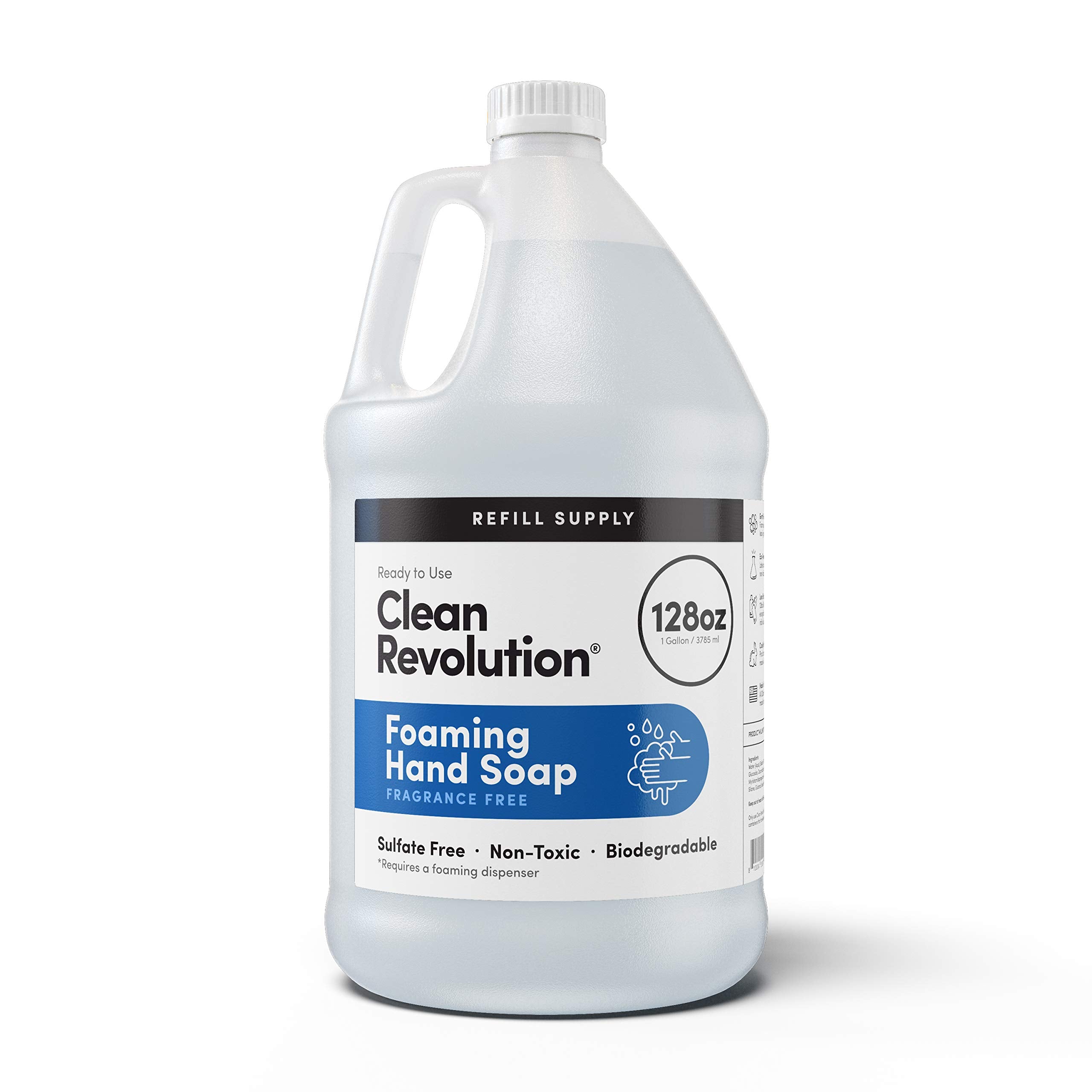 Clean Revolution Fragrance Free Foaming Hand Soap Refill, Moisturizing Sulfate-Free Hand Soap, Ready-to-Use Foam Soap Refill for Kitchen & Bathroom, Unscented 128 Fl Oz