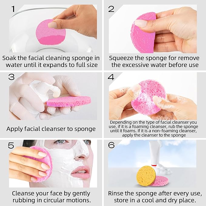 60-Count Compressed Facial Sponges|100% Natural Kickleen Cellulose Cosmetic Spa Sponges for Daily Facial Cleansing|Makeup and Mask Removal | Exfoliating | Skin Massage | Pore Exfoliation(Pink)