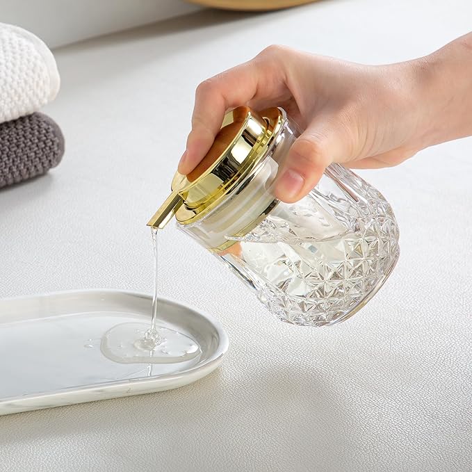 Glass Soap Dispenser Set - 2 Pack Bathroom Hand Liquid Soap Dispensers,Refillable Dish Soap Dispenser for Glod Pump,Modern Home Soap Dispenser for Bathroom,Kitchen