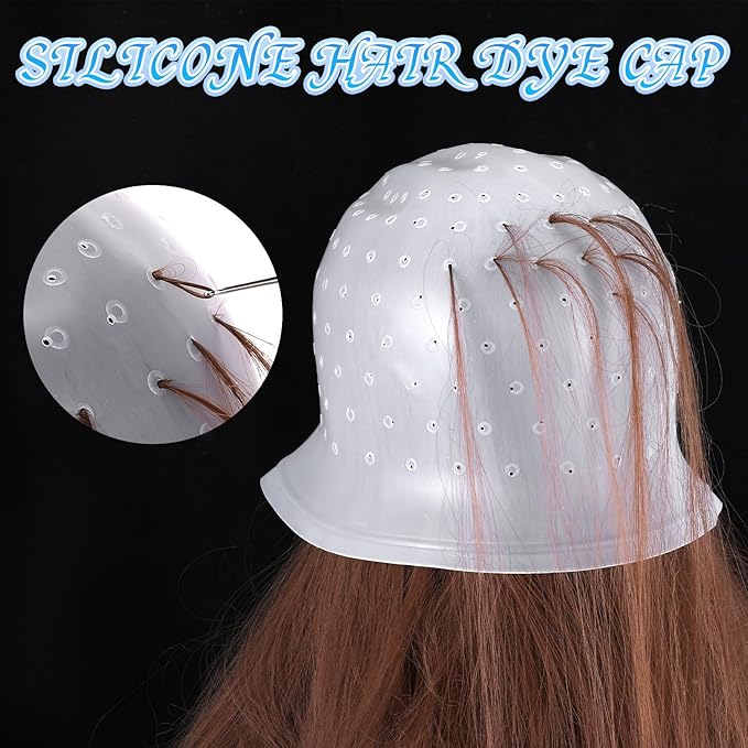 cobee 1 Pc Hair Highlight Cap, Punch-free Hair Dyeing Cap with Hook Highlight Cap, Professional Reusable Silicone Hair Dyeing Tools for Hair Salon Dyeing Tools for Unisex(White)