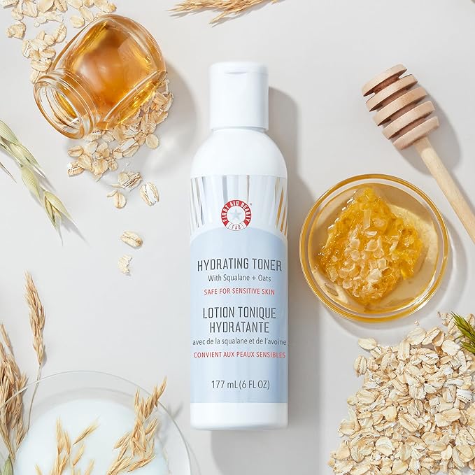 First Aid Beauty - Hydrating Toner with Squalane and Oats, Natural Wild Oat Skin Calming Toner, Helps Reduce Lines & Wrinkles, Safe for Sensitive Skin, Alcohol-Free Balanced Hydration, 6 oz