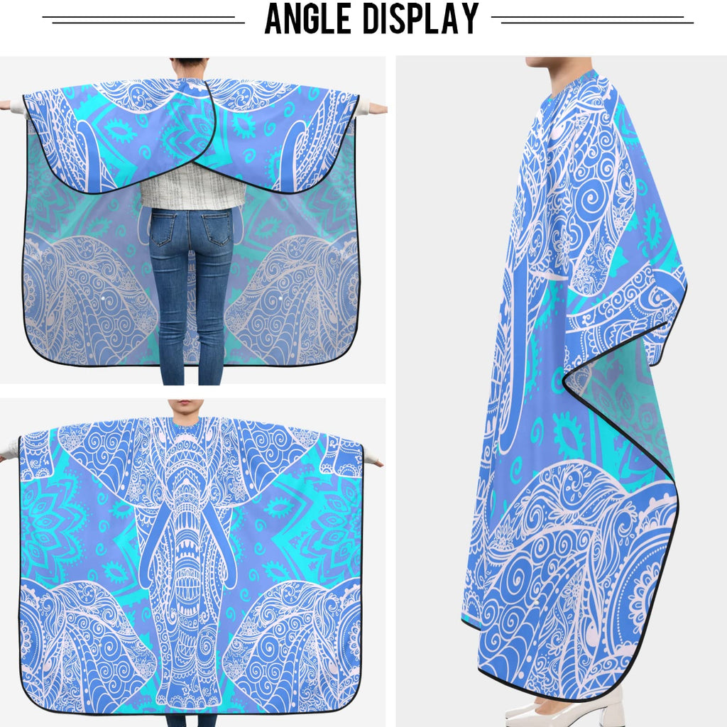 Visesunny Barber Cape - Blue Elephant Animal Pattern Polyester Hair Cutting Salon Apron - Anti-Static Water-Resistant Shaving Cloth Bib
