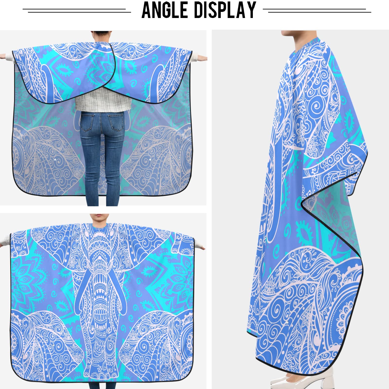 Visesunny Barber Cape - Blue Elephant Animal Pattern Polyester Hair Cutting Salon Apron - Anti-Static Water-Resistant Shaving Cloth Bib