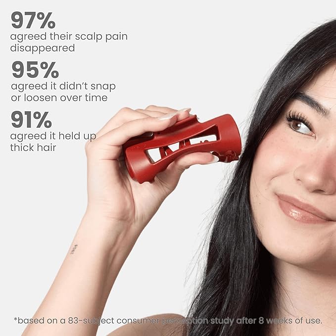 Mello Medium Hair Clip - Flexible Comfort Hair Claw for Women, Strong Hold for Thick & Thin Hair Styling, Durable Material, Matte Non-Slip Finish, Made in Korea, Patent Pending (Red, Medium)
