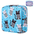 Likesing Tampon Holder for Purse, Canvas Period Bag Pouch-Stripes Blue Cat