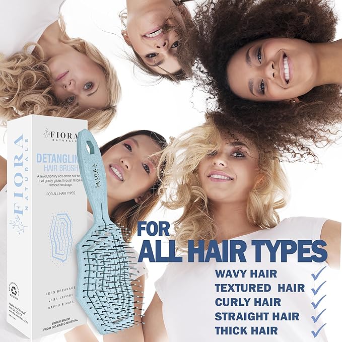Fiora Naturals Hair Detangling Brush - Hair Detangler Brush w/Ultra-soft Bristles- Glide Through Tangles with Ease - For Curly, Fine, Women, Men, Kids, Toddlers, Wet and Dry