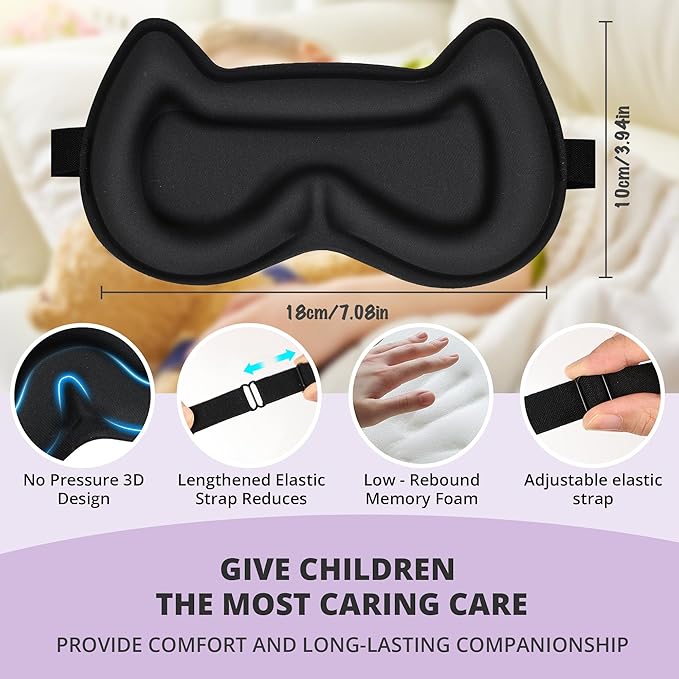 Kids Sleep Mask for Sleeping – Soft 3D Contoured Eye Mask for Kids, Comfortable No-Pressure Eye Cover with Memory Foam for Travel, Naps & Airplane, Boys & Girls (Purple)