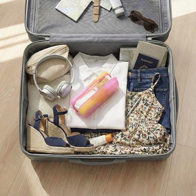 Cotton Pad Swab Travel Case, 2-in-1 Waterproof Organizer (Peach Sunrise)